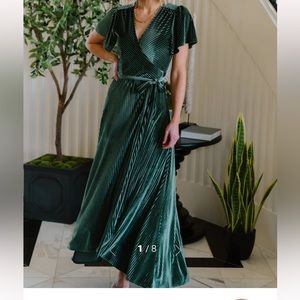 NWT Andi green ribbed velvet Baltic Born wrap dress
